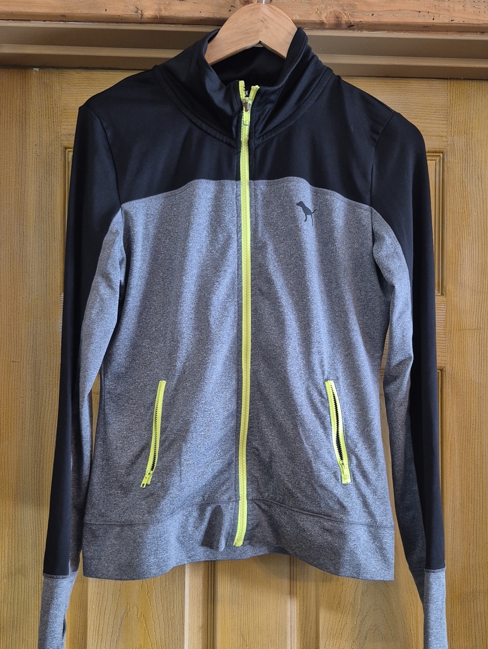 Pink Victoria Secret Ultimate Zip Up Athletic Jacket Small Gray Black Neon Zips